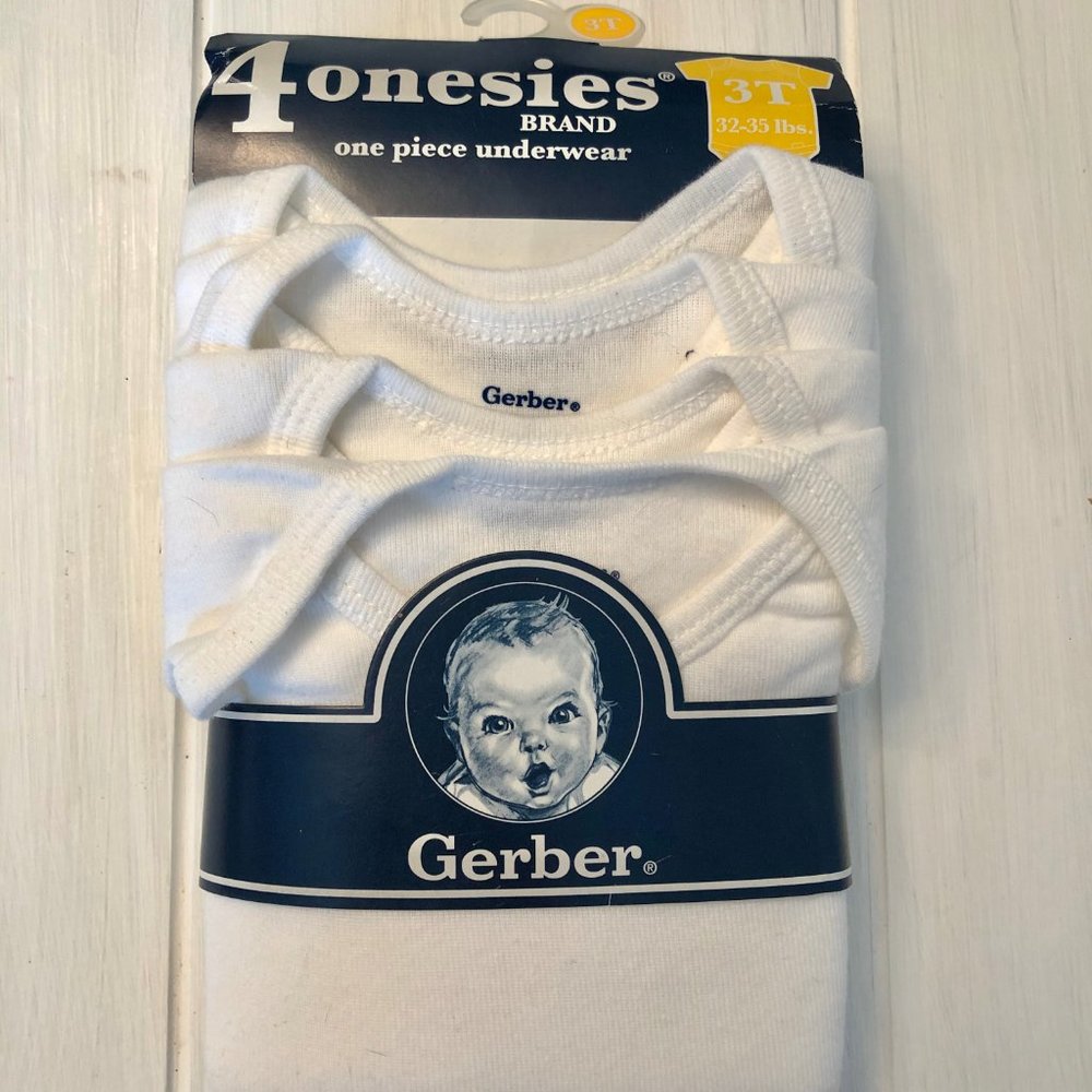 Gerber Plain White Onesies 3T Four Pack